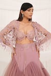 Shop_Aurouss_Pink Tulle, Georgette, Mesh, Organza Beads, Embroidery Rose Lehenga Set 