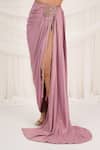 Shop_Aurouss_Pink Twill, Satin, Mesh Beads, Embroidery Scoop Rose Draped Skirt And Cape Set _Online_at_Aza_Fashions