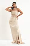 Buy_Aurouss_Gold Satin, Tulle Beads Sweetheart Neck Champagne Draped Dress 