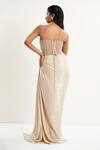 Aurouss_Gold Satin, Tulle Beads Sweetheart Neck Champagne Draped Dress _Online_at_Aza_Fashions