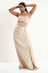 Buy_Aurouss_Gold Satin, Tulle Beads Sweetheart Neck Champagne Draped Dress _at_Aza_Fashions