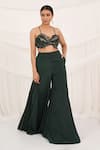 Aurouss_Emerald Green Silk, Organza, Crepe Embroidery, Beads Ruffled Cape And Palazzo Set _at_Aza_Fashions