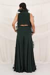 Aurouss_Emerald Green Silk, Organza, Crepe Embroidery, Beads Ruffled Cape And Palazzo Set _Online_at_Aza_Fashions