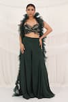 Buy_Aurouss_Emerald Green Silk, Organza, Crepe Embroidery, Beads Ruffled Cape And Palazzo Set _at_Aza_Fashions