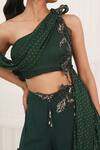 Buy_Aurouss_Emerald Green Georgette Embroidery One Shoulder Palazzo And Drape Top Set _Online_at_Aza_Fashions