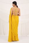 Aurouss_Yellow Georgette, Tulle Sequins, Embroidery V-neck Sunroot Pre-draped Saree Set _Online_at_Aza_Fashions