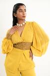 Buy_Aurouss_Yellow Georgette, Tulle Beads Sunroot Designer Blazer And Palazzo Set 