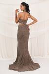 Aurouss_Brown Organza Sequins, Embroidery Halter Dusty Cocoa Embellished Lehenga Set _Online_at_Aza_Fashions