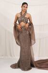 Buy_Aurouss_Brown Organza Sequins, Embroidery Halter Dusty Cocoa Embellished Lehenga Set _at_Aza_Fashions