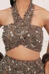 Shop_Aurouss_Brown Organza Sequins, Embroidery Halter Dusty Cocoa Embellished Lehenga Set 