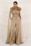 Buy_Aurouss_Beige Embroidery, Beads Sweetheart Neck Embellished Jumpsuit With Cape _at_Aza_Fashions
