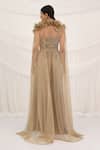 Aurouss_Beige Embroidery, Beads Sweetheart Neck Embellished Jumpsuit With Cape _Online_at_Aza_Fashions