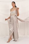 Buy_Aurouss_Silver Tulle, Mesh Pearls, Beads Round Neck Liquid Draped Skirt Set _Online_at_Aza_Fashions