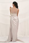Aurouss_Silver Tulle, Mesh Pearls, Beads Round Neck Liquid Draped Skirt Set _Online_at_Aza_Fashions