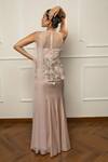 Shop_Isha Regalia_Beige Satin, Net Sequins, Embroidery Asymmetric Top With Draped Skirt _at_Aza_Fashions