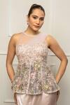 Shop_Isha Regalia_Beige Satin, Net Sequins, Embroidery Asymmetric Top With Draped Skirt _Online_at_Aza_Fashions