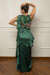 Shop_Isha Regalia_Green Satin, Net Sequins, Embroidery Round Neck Bottle Drape Saree Set _at_Aza_Fashions