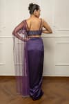 Shop_Isha Regalia_Purple Satin, Net Embroidery Sweetheart Neck Deep Drape Saree Set _at_Aza_Fashions