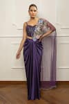 Buy_Isha Regalia_Purple Satin, Net Embroidery Sweetheart Neck Deep Drape Saree Set _at_Aza_Fashions