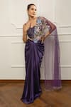 Buy_Isha Regalia_Purple Satin, Net Embroidery Sweetheart Neck Deep Drape Saree Set _Online_at_Aza_Fashions