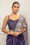 Shop_Isha Regalia_Purple Satin, Net Embroidery Sweetheart Neck Deep Drape Saree Set _Online_at_Aza_Fashions