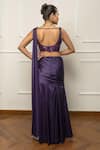 Shop_Isha Regalia_Purple Satin, Net Embroidery, Sequins Sweetheart Neck Designer Drape Saree Set _at_Aza_Fashions