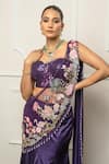 Shop_Isha Regalia_Purple Satin, Net Embroidery, Sequins Sweetheart Neck Designer Drape Saree Set _Online_at_Aza_Fashions