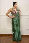 Isha Regalia_Green Satin, Net Embroidery Scoop Neck Drape Saree Set _Online_at_Aza_Fashions