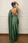 Shop_Isha Regalia_Green Satin, Net Embroidery Scoop Neck Drape Saree Set _at_Aza_Fashions