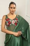 Buy_Isha Regalia_Green Satin, Net Embroidery Scoop Neck Drape Saree Set _Online_at_Aza_Fashions