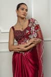 Buy_Isha Regalia_Maroon Satin, Net Embroidery Sweetheart Neck Designer Drape Saree Set _Online_at_Aza_Fashions
