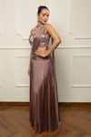 Buy_Isha Regalia_Mauve Satin, Net Embroidery Halter Neck Taupe Pleated Skirt Set _Online_at_Aza_Fashions