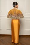 Shop_Isha Regalia_Yellow Satin, Net Embroidery, Beads Round , Open Mustard Cape Set _at_Aza_Fashions
