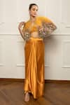 Buy_Isha Regalia_Yellow Satin, Net Embroidery, Beads Round , Open Mustard Cape Set _at_Aza_Fashions