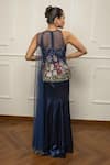 Shop_Isha Regalia_Navy Satin, Net Embroidery Round Neck Blue Hand Saree Set _at_Aza_Fashions