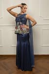 Buy_Isha Regalia_Navy Satin, Net Embroidery Round Neck Blue Hand Saree Set _Online_at_Aza_Fashions
