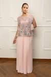 Buy_Isha Regalia_Pink Satin, Net Embroidery Round Neck Hand Top And Pleated Skirt _at_Aza_Fashions