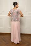 Shop_Isha Regalia_Pink Satin, Net Embroidery Round Neck Hand Top And Pleated Skirt _at_Aza_Fashions