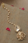Shop_Paisley Pop_Gold Plated Polki Maangtikka With Cubic Zirconia _at_Aza_Fashions