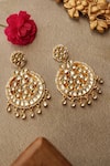 Shop_Paisley Pop_Gold Plated Pearls, Stones Designer Kundan Earrings _at_Aza_Fashions