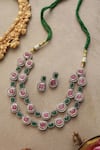 Shop_Paisley Pop_Pink Crystals, Stones Layered Necklace Set _at_Aza_Fashions