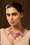 Paisley Pop_Pink Floral Polki Necklace _Online_at_Aza_Fashions