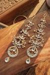 Paisley Pop_Gold Plated Pearls, Stones Kundan Statement Earrings _at_Aza_Fashions