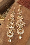 Shop_Paisley Pop_Gold Plated Pearls, Stones Kundan Statement Earrings _at_Aza_Fashions