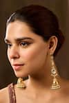 Paisley Pop_Green Pearls, Stones Kundan Jhumka Dangler Earrings _Online_at_Aza_Fashions