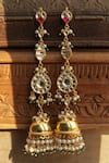 Shop_Paisley Pop_Green Pearls, Stones Kundan Jhumka Dangler Earrings _at_Aza_Fashions