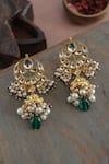 Paisley Pop_Green Pearls, Stones Kundan Jhumki Earrings _at_Aza_Fashions