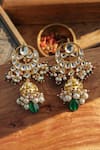 Shop_Paisley Pop_Green Pearls, Stones Kundan Jhumki Earrings _at_Aza_Fashions