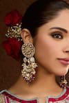 Shop_Queens Jewels_Gold Plated Stones, Pearls Suhana Gulnaar Polki Chandbaali Earrings _at_Aza_Fashions