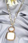 Queens Jewels_Ivory And Rose Quartz Dual-pendent Necklace _at_Aza_Fashions